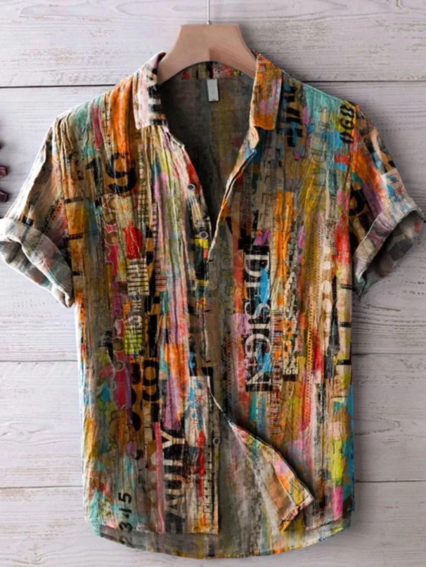 

2025 Summer Gradient Fish Print Abstract Casual Linen Hawaiian Fashion Large Size Men's and Women's Short Sleeve Shirt