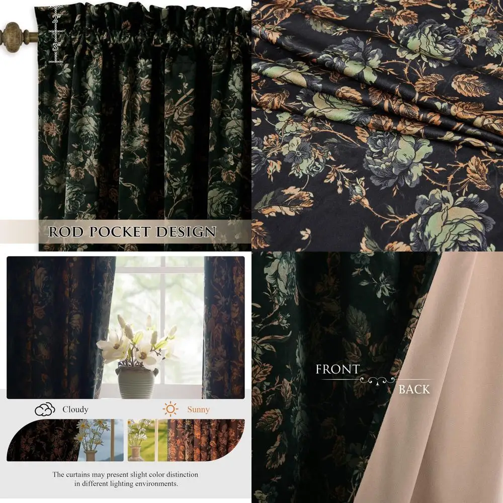 

Винтажные 63, черные бархатные шторы, набор из 2 панелей для затемнения комнаты и домашнего декора