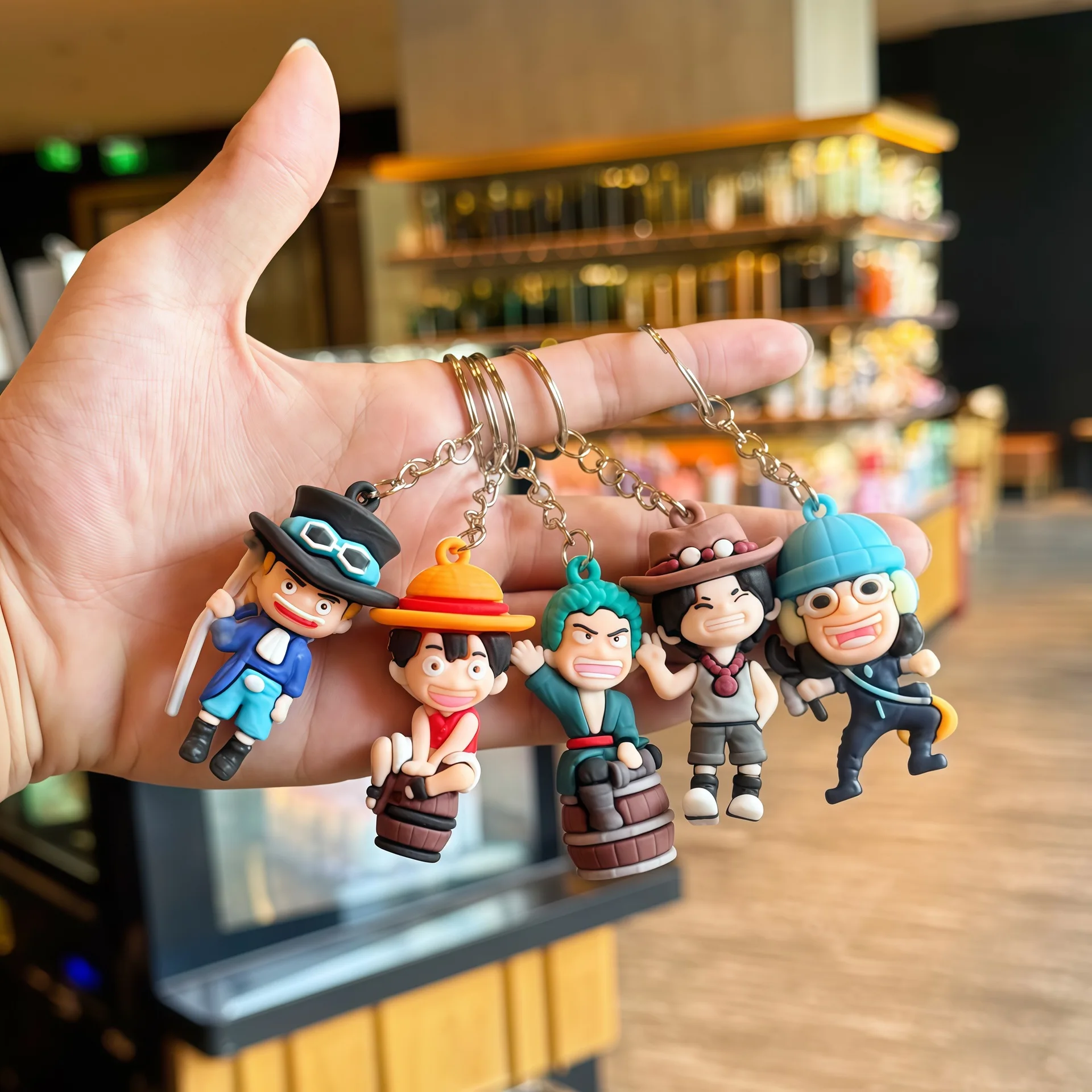 

6pcs One Piece Keychain Cute Couple Key Rings for Men Women Car Backpack Car Luffy Sabo Resin Action Key Chain Birthday Gifts