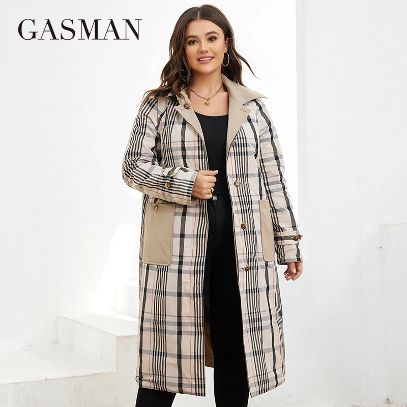 GASMAN Autumn Women\'s Trench Coat Plus Size Mid-Length Belt Hooded Jacket Women Sports Solid Color Windbreaker Parkas LW-22910