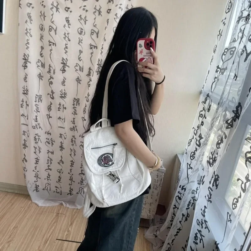 MBTI Vintage Y2k Womens Backpack Original Fashion Designer Leather Backpack Casual Large Capacity Travel Ladies Aesthetic Bags