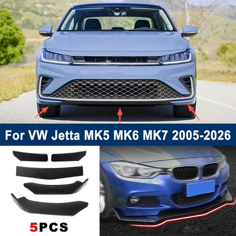 

5Pcs Adjustable Sectional Front Bumper Lip Spoiler Splitter For VW Jetta MK5 MK6 MK7 2005-2026 Car Exterior Modification Parts