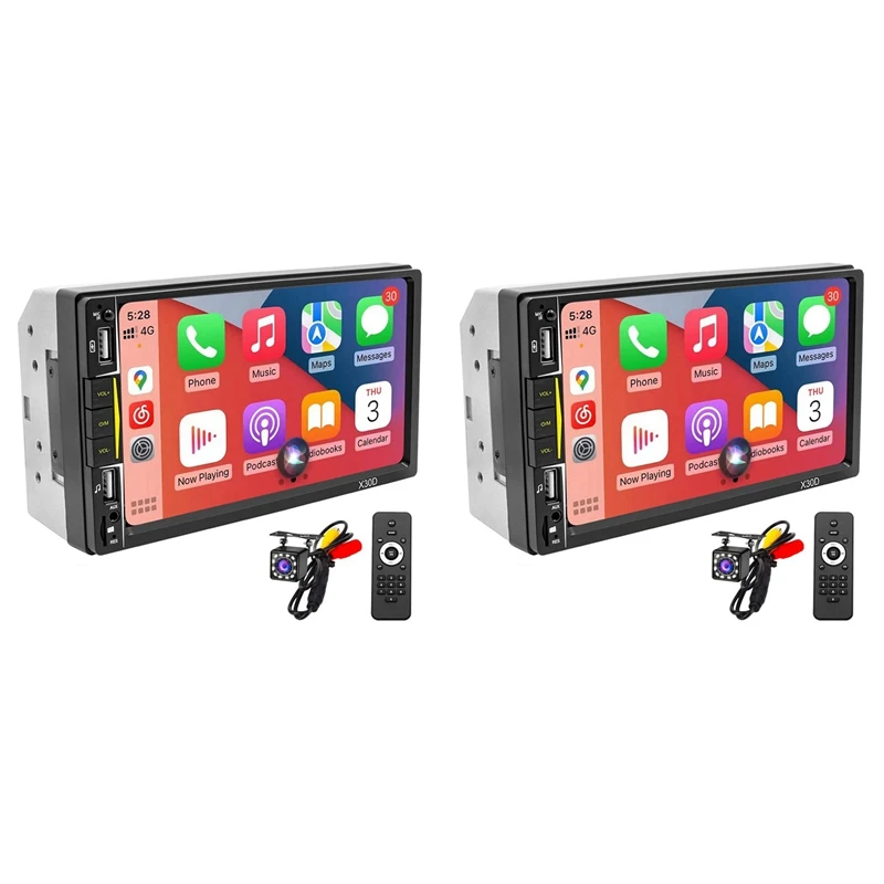 

2X Double Din Stereo With Carplay, 7Inch Touchscreen Radio Bluetooth And Backup Camera Phone Mirror-Link Audio Receiver