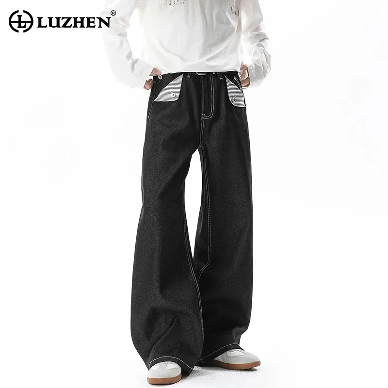 LUZHEN 2026 New Fashion Patchwork Pockets Decorate Straight Tube Casual Jeans Men's Handsome Wide Leg Loose Denim Pants JY8323
