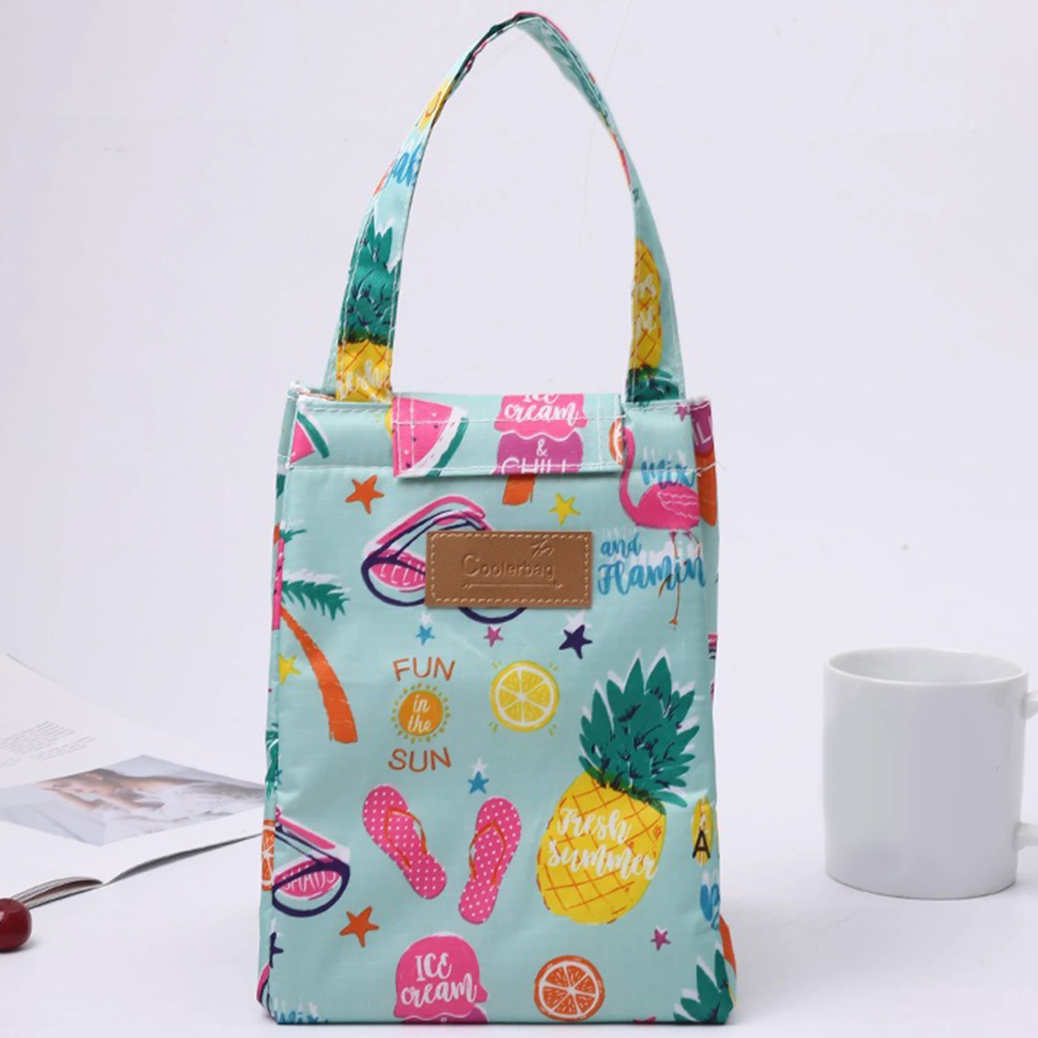 Portable Floral Print Lunch Bag Insulated Large Capacity Bento Bag Thermal Cooler Handbag For School Work Travel Picnic