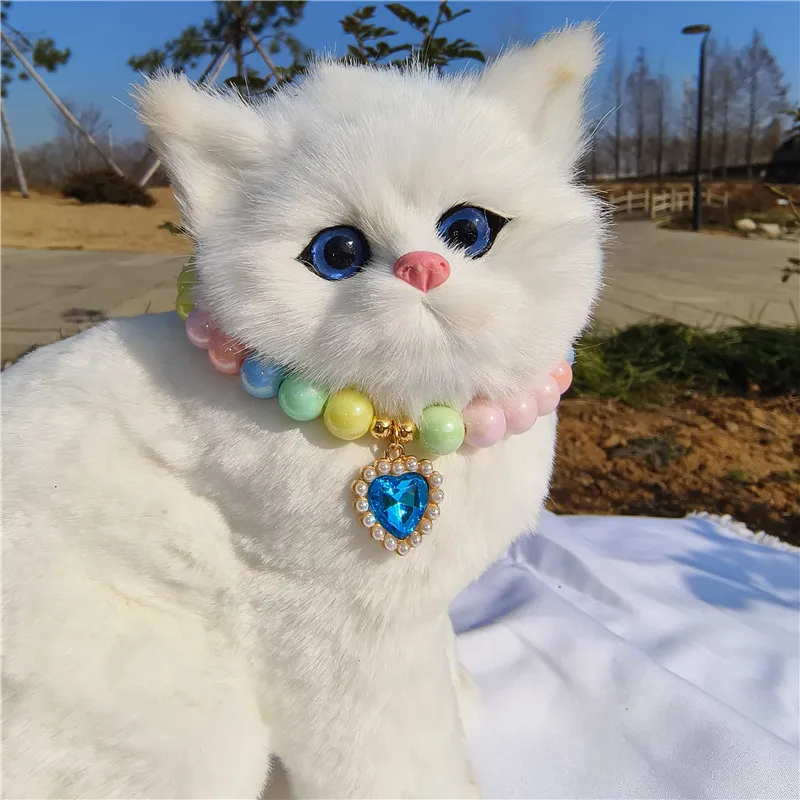 Colorful Dog Pearl Collar Pendant Princess Necklace Dog Sweet Ornament Cat Ornament Puppy Rhinestone Collar Small Dog Ornament