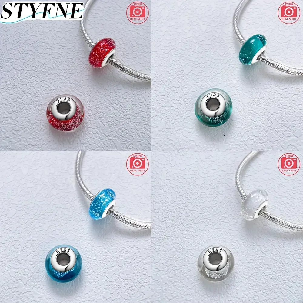 Original Sterling Silver 925 Shiny Color Mini Murano Solid Frosted Matte Glass Bead Bracelet for Women DIY Fine Jewelry Making
