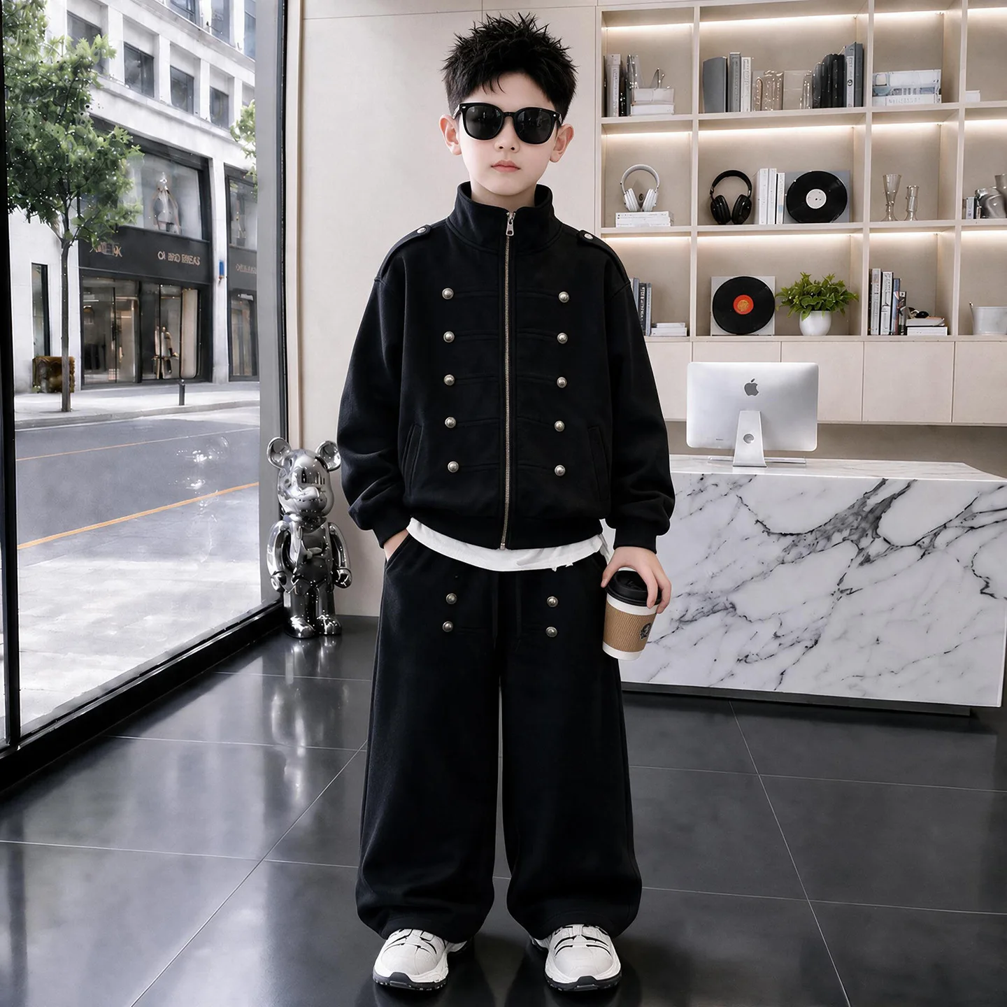 Autumn Teenagers Tracksuits Boys Baseball uniform Fashion Boy double breasted jacket+Pants 2pcs/Set Loose Casual Children Outfit