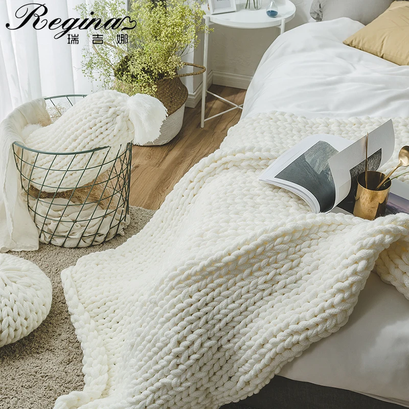 REGINA Chunky Knit Blanket For Bed Sofa Thick Yarn Acrylic Crochet Living Room Decor Carpet Weighted Blanket Soft Quilt Blanket