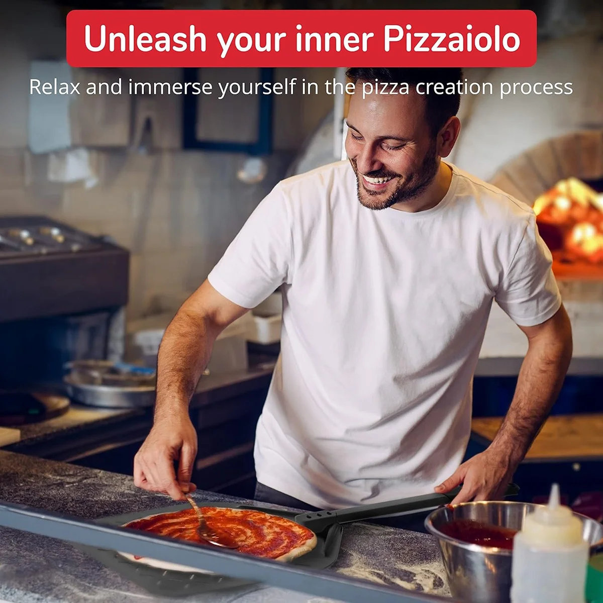 

Pizza Oven & Stone Brush with Scraper 21In - Clean Stone Between Every Bake - Long, Wooden Handle - Robust & Easy to Use SQ