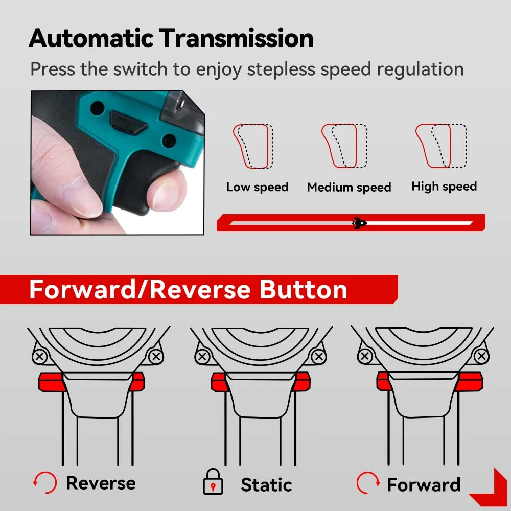 ONEVAN 1200N.M 브러시리스 전기 임팩트 렌치 3 기능 Makita 18V 배터리 용 1/2 인치 무선 스크루 드라이버 전기 드릴