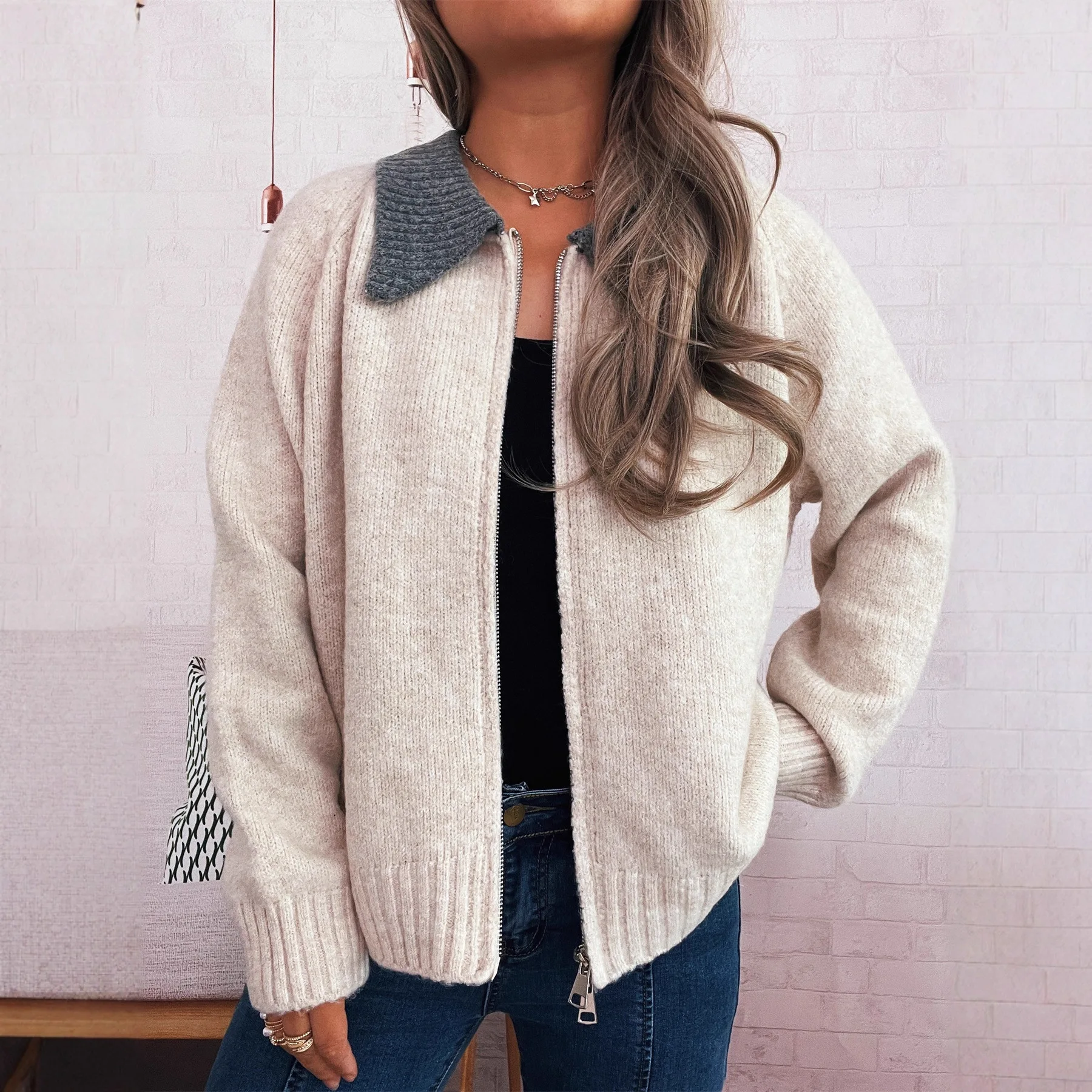 

Элегантный женский свитер с длинными рукавами, новинка 2025 года, женский повседневный кардиган на молнии, мягкая вязаная верхняя одежда, осенне-зимние милые топы