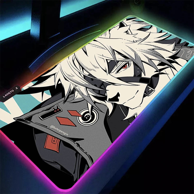 RGB Mouse Pad Anime Gamer Computer Zenless Zone Zero Von Lycaon Mausepad Gaming Accessories LED Tablet Keyboard Pad HD Mousepad