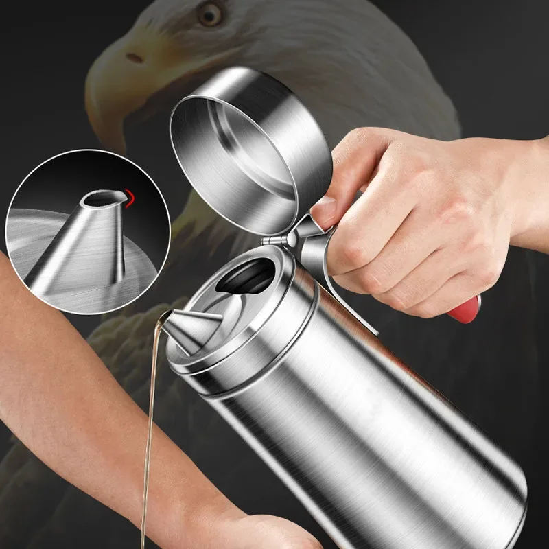 800ML 304 Stainless Steel Oil Pot Kitchen Oil Tank Container Dustproof Condiment Bottle Oil Tank Dispenser Kitchen Tool