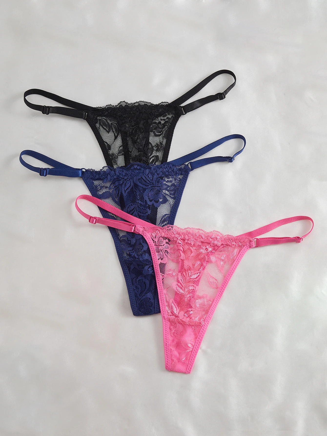 3-Pack Women's Sexy Lace Panties Underwear, Adjustable Strap Floral Lace Sheer Mesh Sexy Thong image 6