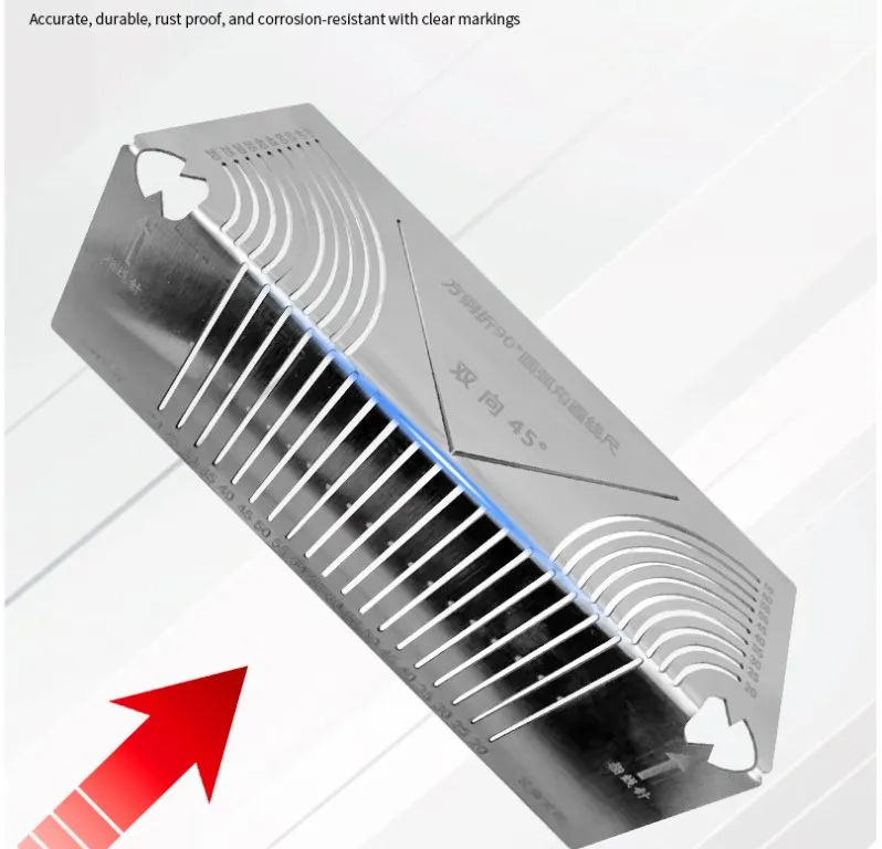 Imagem -03 - Régua de Desenho de Canto Arredondado Tubo Quadrado Multifuncional Ferramenta de Desenho Bidirecional Ângulo de 45 Graus Desenhos de Linha Precisa Peça