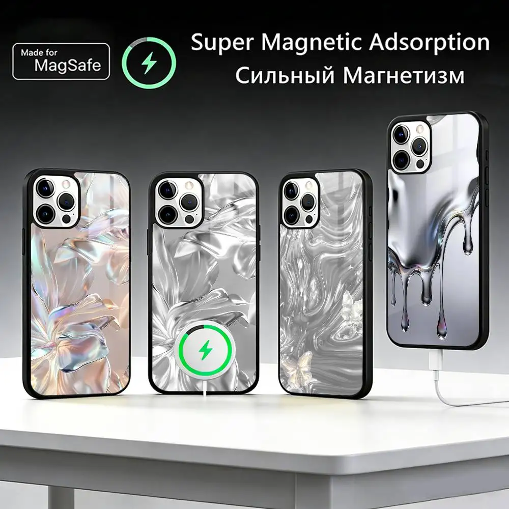 

Чехол для телефона с эффектом жидкого металла для iPhone 17, 16, 15, 14, 13, 12, 11 Plus, Pro, Max, Plus, с поддержкой беспроводной зарядки, Funda