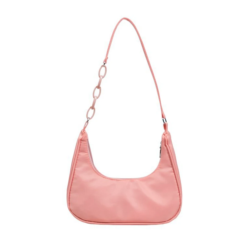 Bolso de mano con cadena acrílica de nailon para mujer, bolso de hombro informal a la moda, de ocio, de Color sólido con cremallera, novedad de 2023