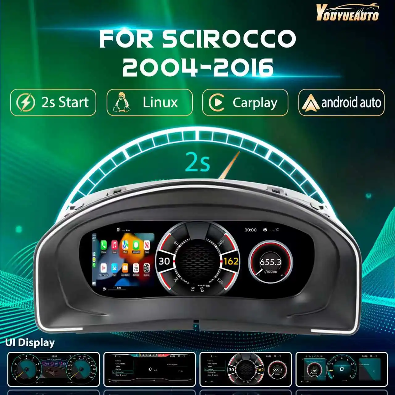 10,25 Zoll LCD-Digital-Cockpit-Display für Volkswagen Scirocco Baujahre 2004-2016 Instrumententafel Tachometer
