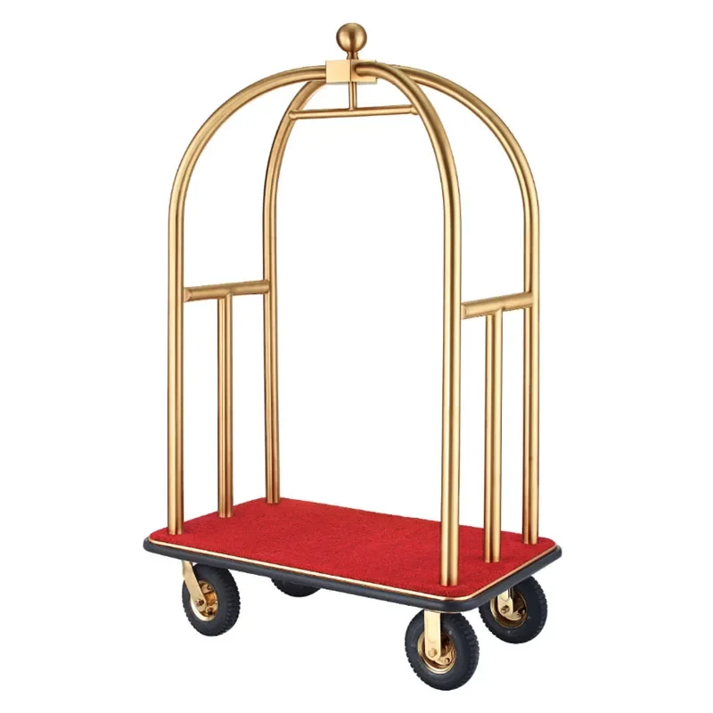 removable Custom Stainless Steel Hotel gold iron portable Bellman  Baggage Cart lobby Luggage Trolley for Hotel