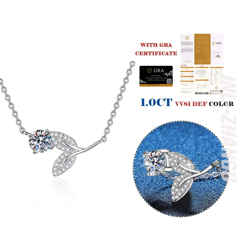 

925Sterling Silver Moissanite Necklace1Carat Cross-Border2025New Niche Versatile Leaf Necklace for Women