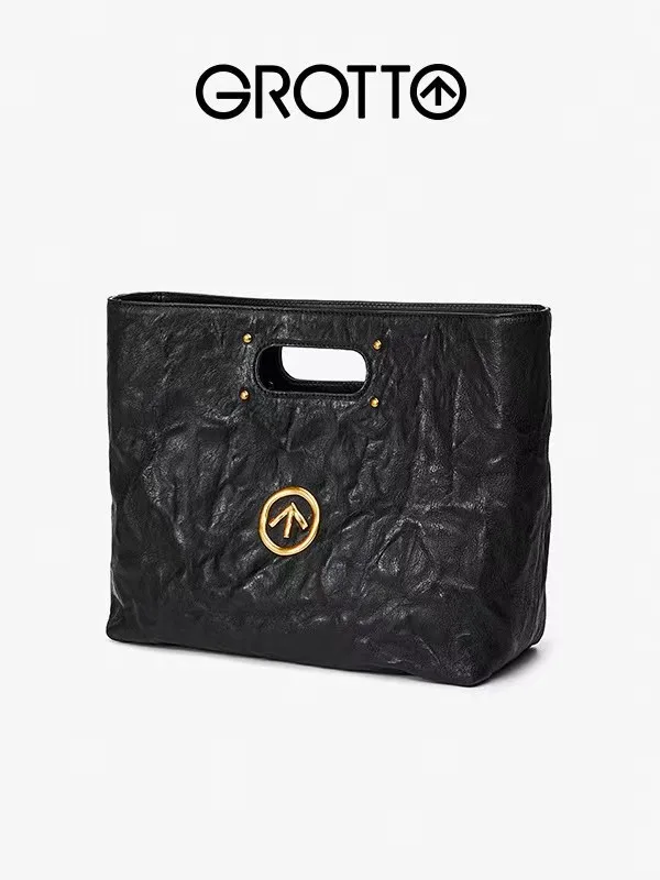 GROTTO Blackstone CARRY tote bag, Italian sheepskin, trendy and cool large-capacity crossbody bag