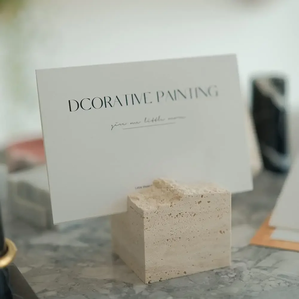 

Natural Travertine Stone Business Card Holder for Desk Polished Marble Wedding Table Signs Photo Display Desktop Memo Holder