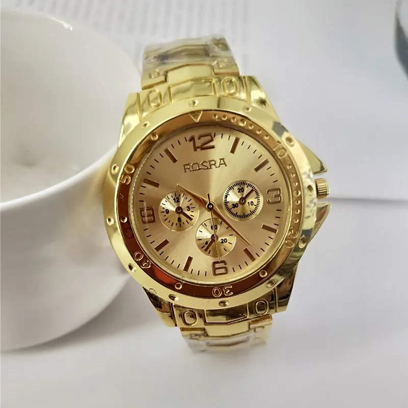 Reloj de cuarzo con esfera de tres ojos para hombre y mujer, reloj de acero Parvenu dorado, reloj informal para pareja, nuevo