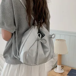 Korean New Bow Knot Backpack Sweet Shoulder Bag for Women Fashion Y2K PU Leather Tote Bags Causal Large Capacity Female Handbags