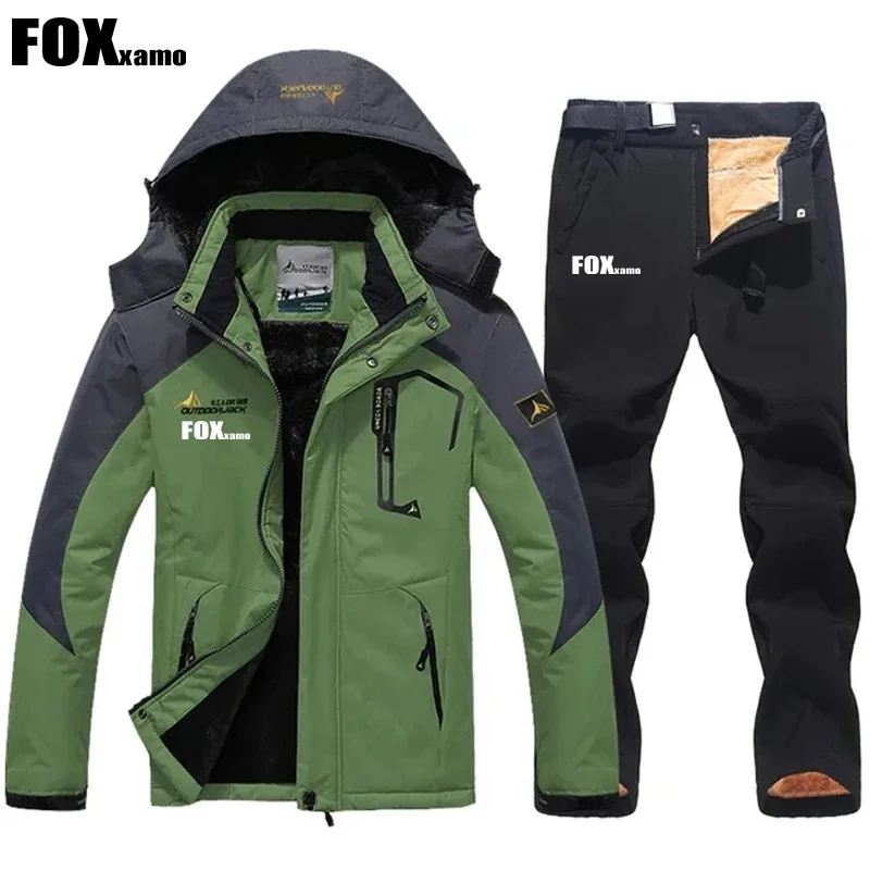 

Foxxamo Men Cycling Winter Ski Suit Thickening Warm Waterproof Windproof Hooded Outdoor Hiking Climbing Snowboard Skiwear Set