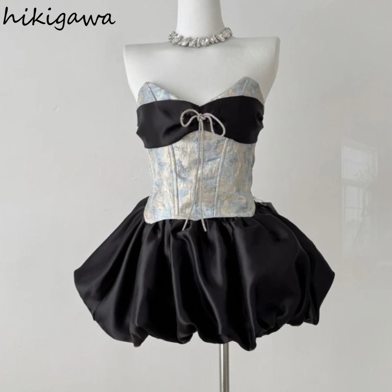 

2025 Women Clothing Sexy Two Piece Sets Backless Bandage Tunic Vest A-line Loose Mini Skirt Outfits Fashion Summer Korean Suit