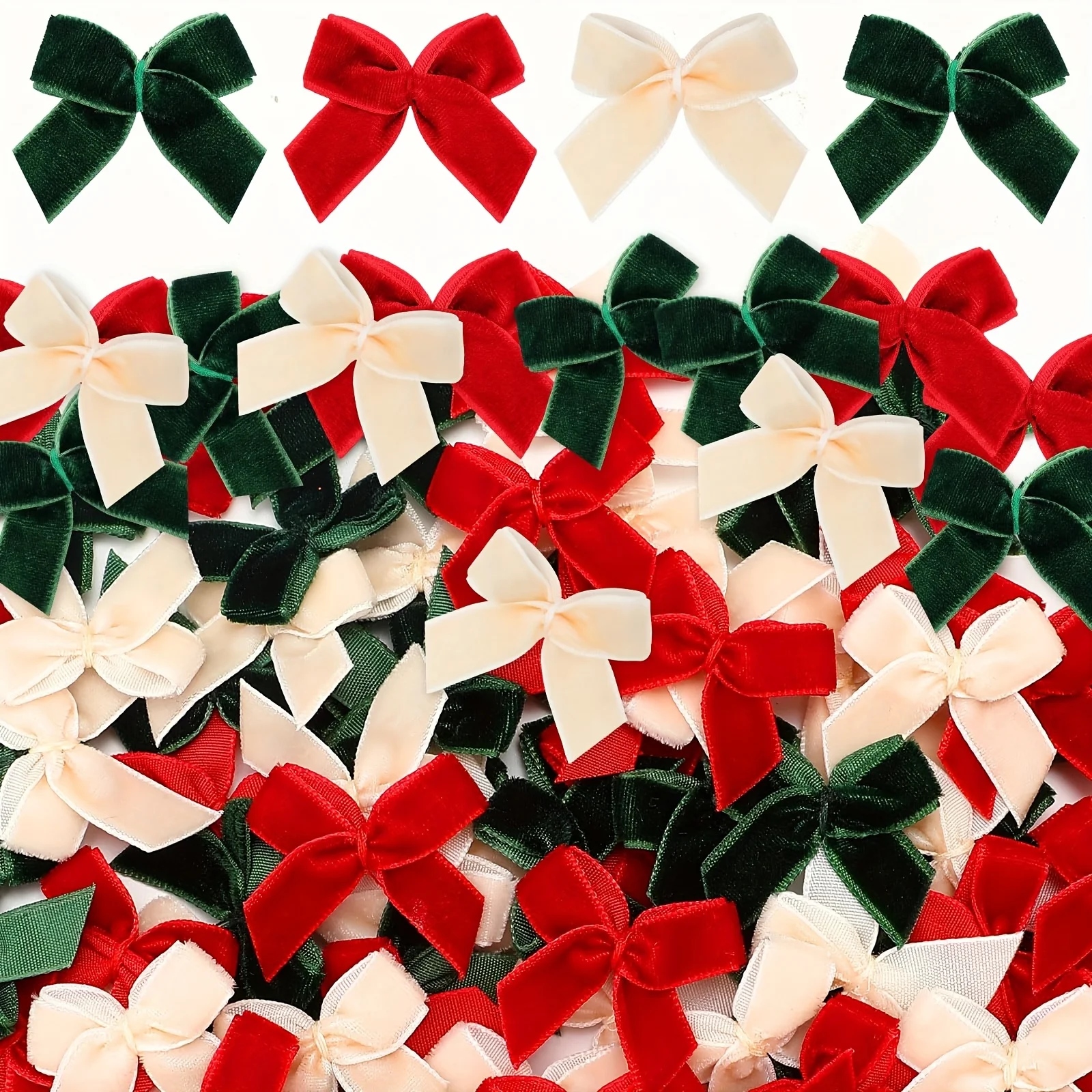Mini Velvet Bows Set in Red,Green,Handmade Twisted Ribbon Bows for Gift Wrapping DIY (Ribbon Bows, Handmade).Holiday Packaging