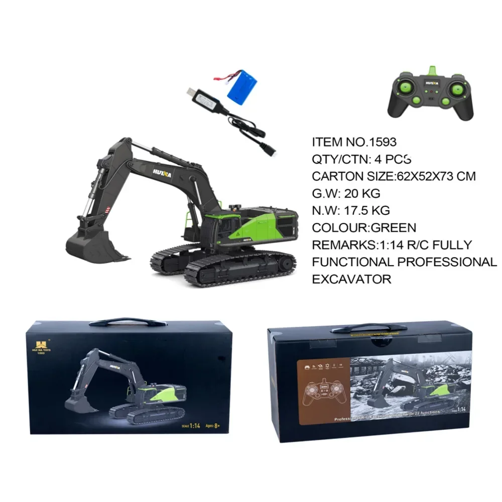 Huina 1593 22-Channel Multi-Function Screw Drive Alloy Excavator Model Engineering Car Track Remote Control Toy Childrens Gift