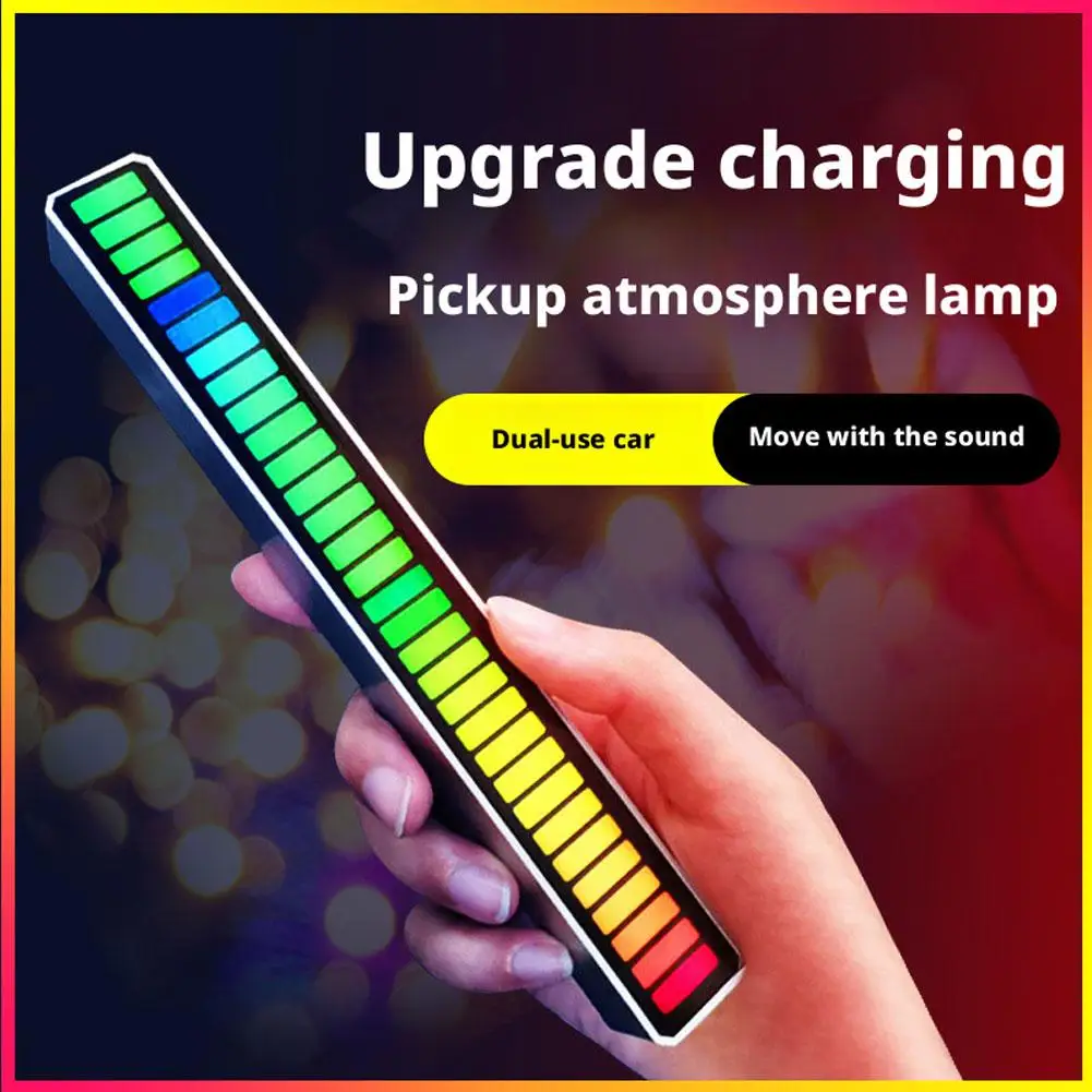 

New 1pcs PickUp LED Bar Voice Controlled Light Rechargeable Music Light Atmosphere Car Rhythm Magnetic I9X8