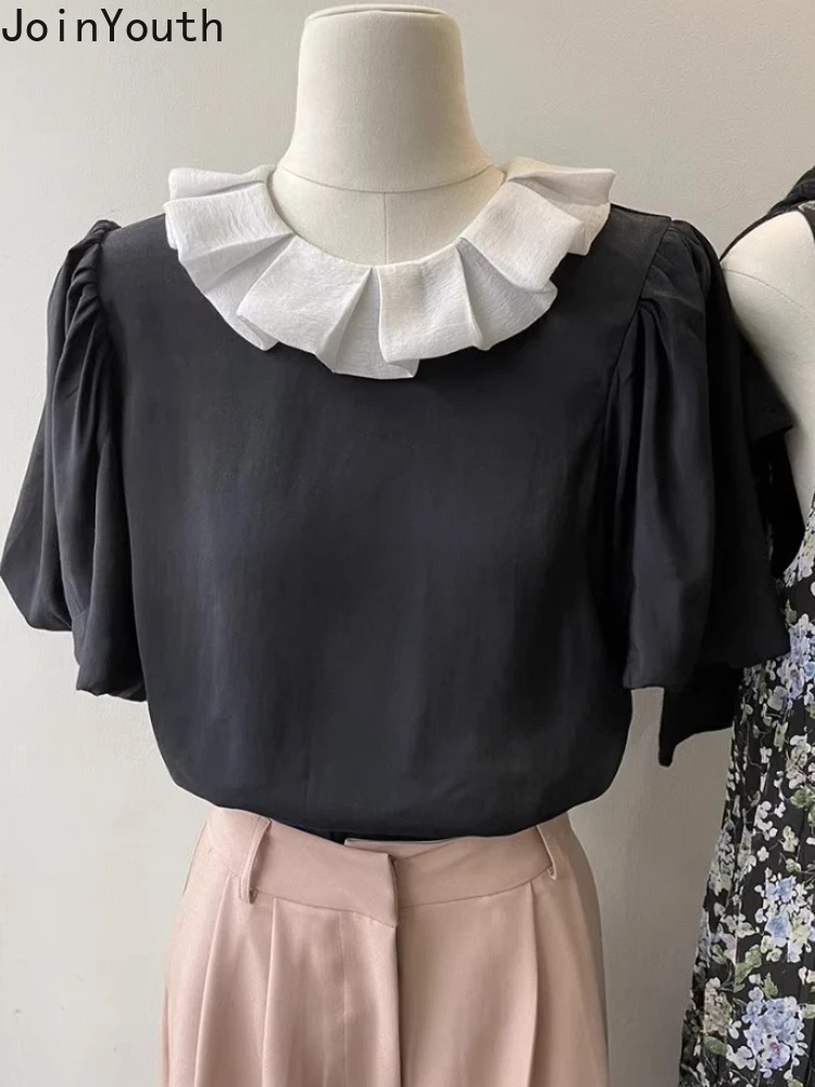 2024 Blusas Mujer De Moda Peter Pan Collar Puff Sleeve Blouses for Women Temperament Tops Solid Color Loose Korean Summer Shirts