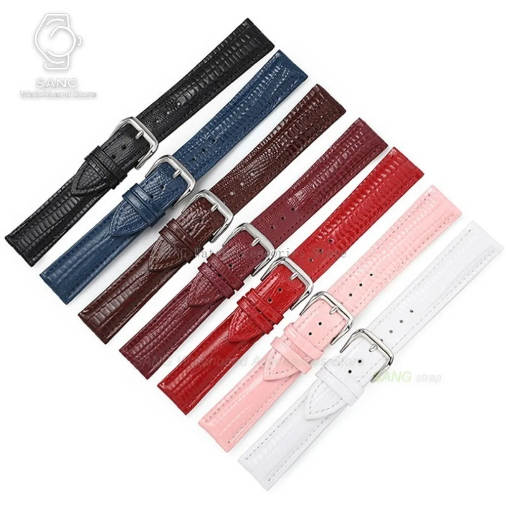 12/14/16/18mm 20mm 22mm Universal Women Men Soft Business Strap Lizard Texture Leather Watchband Belt Sport Replacement Bracelet