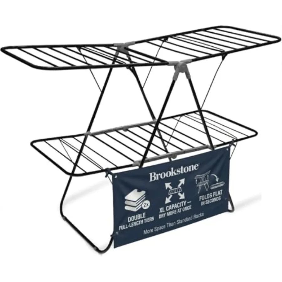 2 Tier Folding Rack Indoor Outdoor Collapsible Clothes Dryer Stand Heavy Duty Freestanding Garment Hanger Foldable Clothing Dry