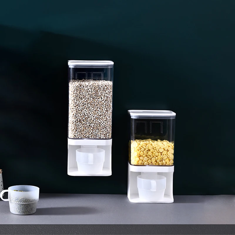 1L Cereal Dispenser Plastic Clear Wall Mounted Divided Rice Dry Food Container Storage Organizer For Home Kitchen