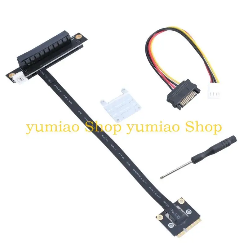 587B 270 Degree MiniPCIe to PCIE 1X 4X 8X 16X Slot Converters Adapter Cable 4P Power