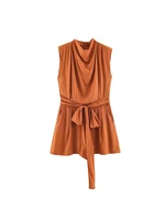 Summer Women's Short Jumpsuit Elegant High Waist Tie Belt Wide Leg Short Pants Rompers Fashion Casual Vacation Street Wear - Image 2