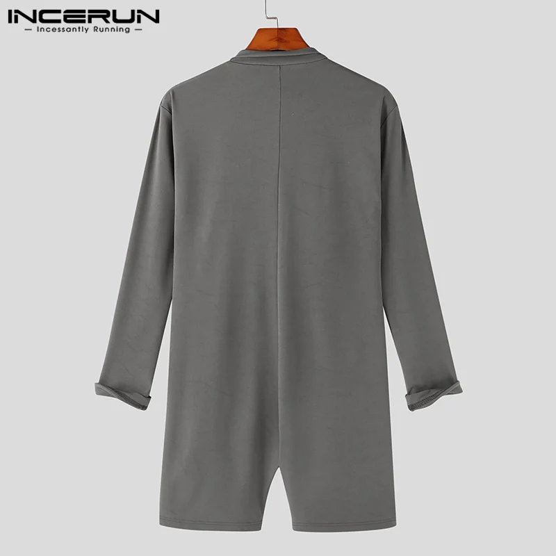 INCERUN Men Rompers Solid Turtleneck Streetwear Long Sleeve Zipper Skinny Shorts Casual Men Jumpsuits 2023 Sexy Overalls S-5XL