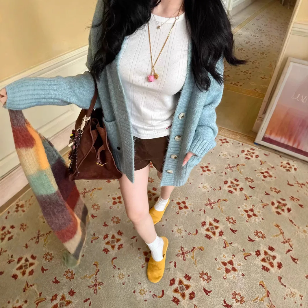 Beige Crew Neck Long Sleeve T-Shirt Women's Autumn Interior Bottom Shirt Letter Embroidery Slim Skinny Shoulder Top