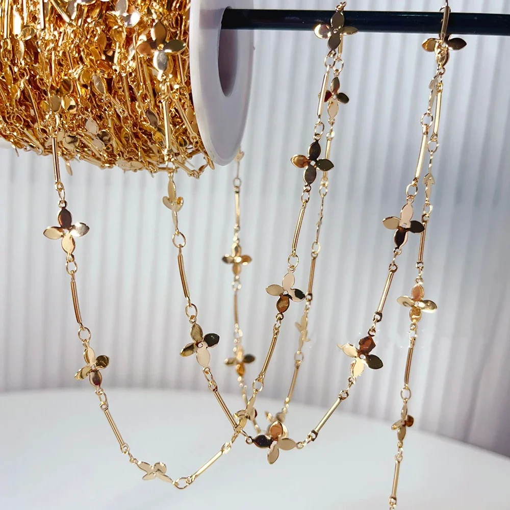 Fashion 1M 2M Four Leaf Clover Copper Chain Vintage Choker Bracelet Necklace Jewelry DIY Making Components Accessories Wholesale