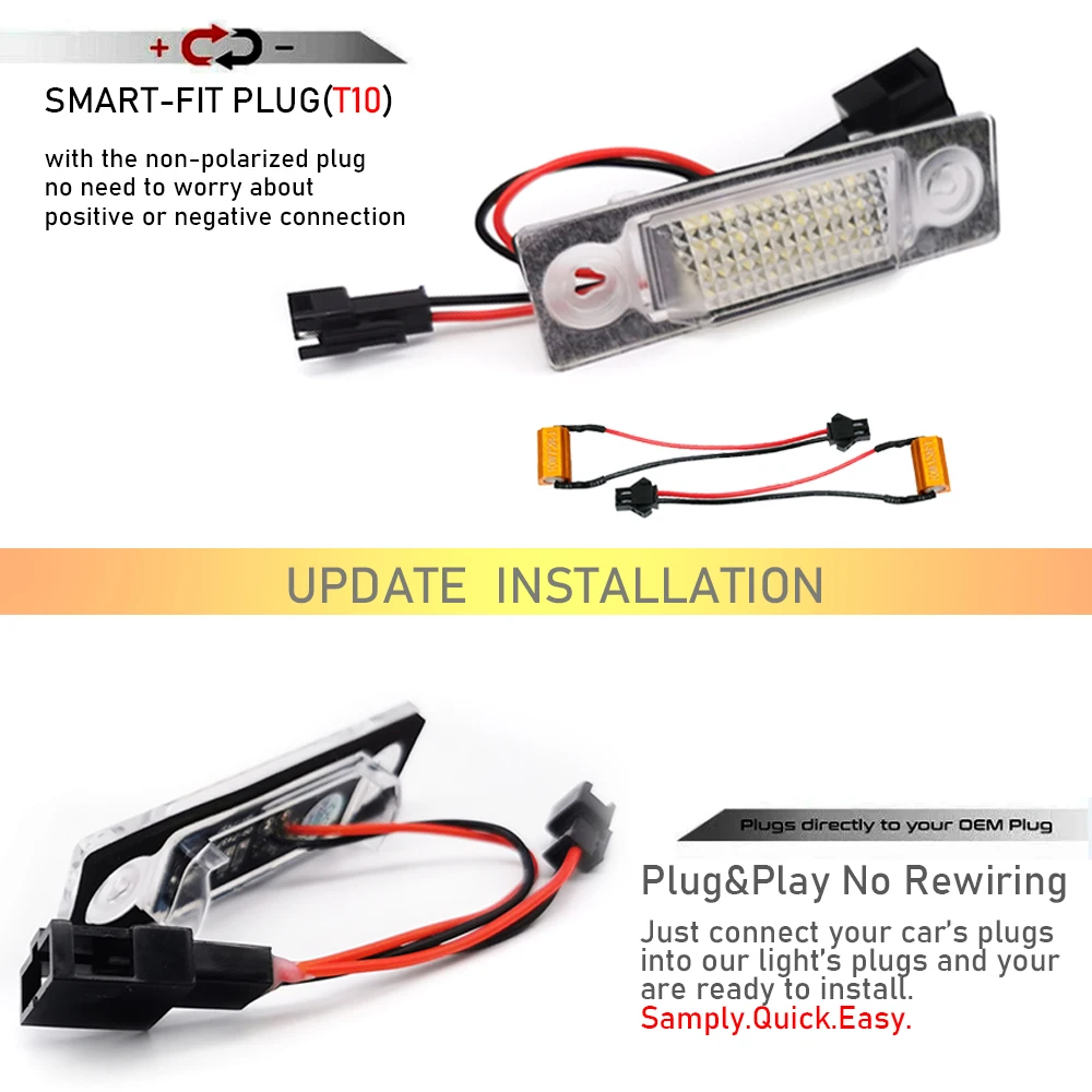 2x Canbus LED Number License Plate Lights For Ford Galaxy MKI WGR 95-06 VW Sharan MKI 95-10 Seat Alhambra 96-10 OEM#7M3943021