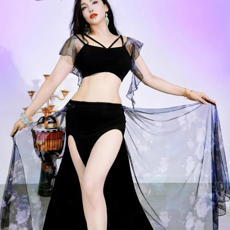 Roupas de dança do ventre personalizadas, roupa de prática, preto, rosa, roxo, véu, conjunto de saia, traje de dança oriental, roupa de dança exótica