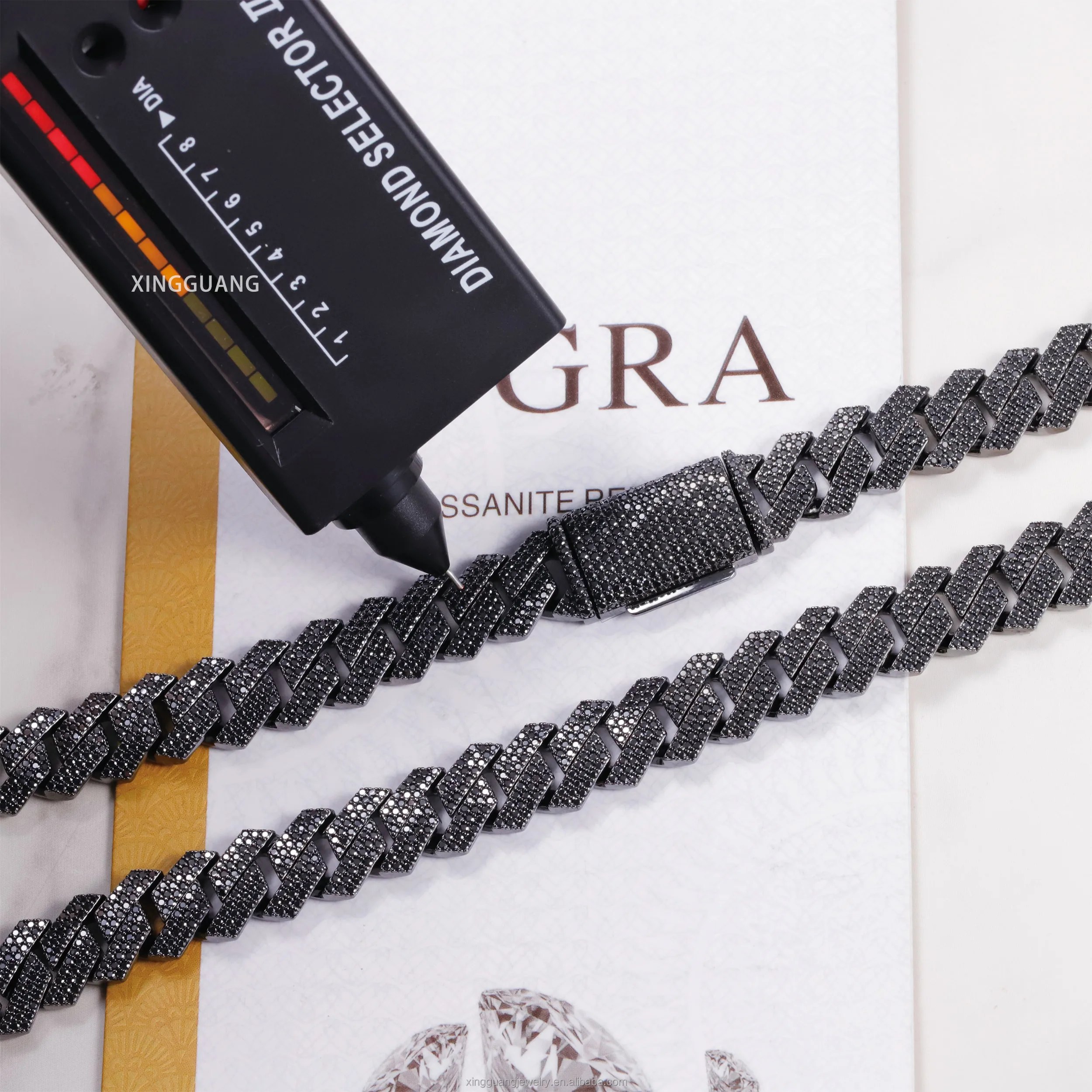 Silver Jewelry 15MM 3Rows Black Diamond Moissanite Black Rhodium Plated Hip Hop Cuban Link Chain 925 Silver Iced Out Necklace...