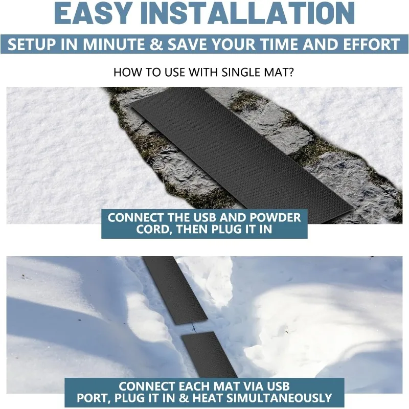 Mata grzewcza do odszraniania śniegu na zewnątrz, 50 cm x 150 cm, do chodników/schodów, antypoślizgowe gumowe maty do usuwania śniegu
