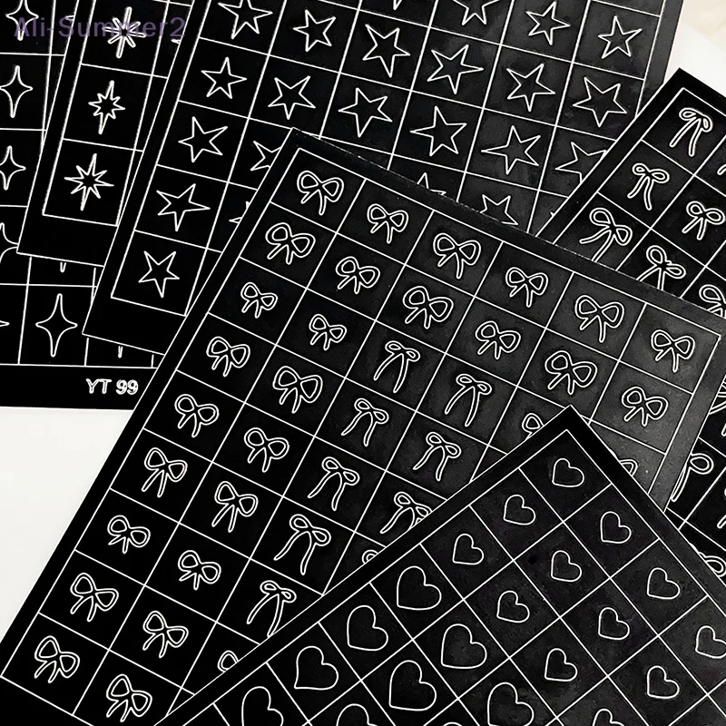 Pochoir aérographe pour ongles, motif cœur, nœud, étoiles, modèles d'autocollants creux pour pointes de manucure française, conception d'ongles