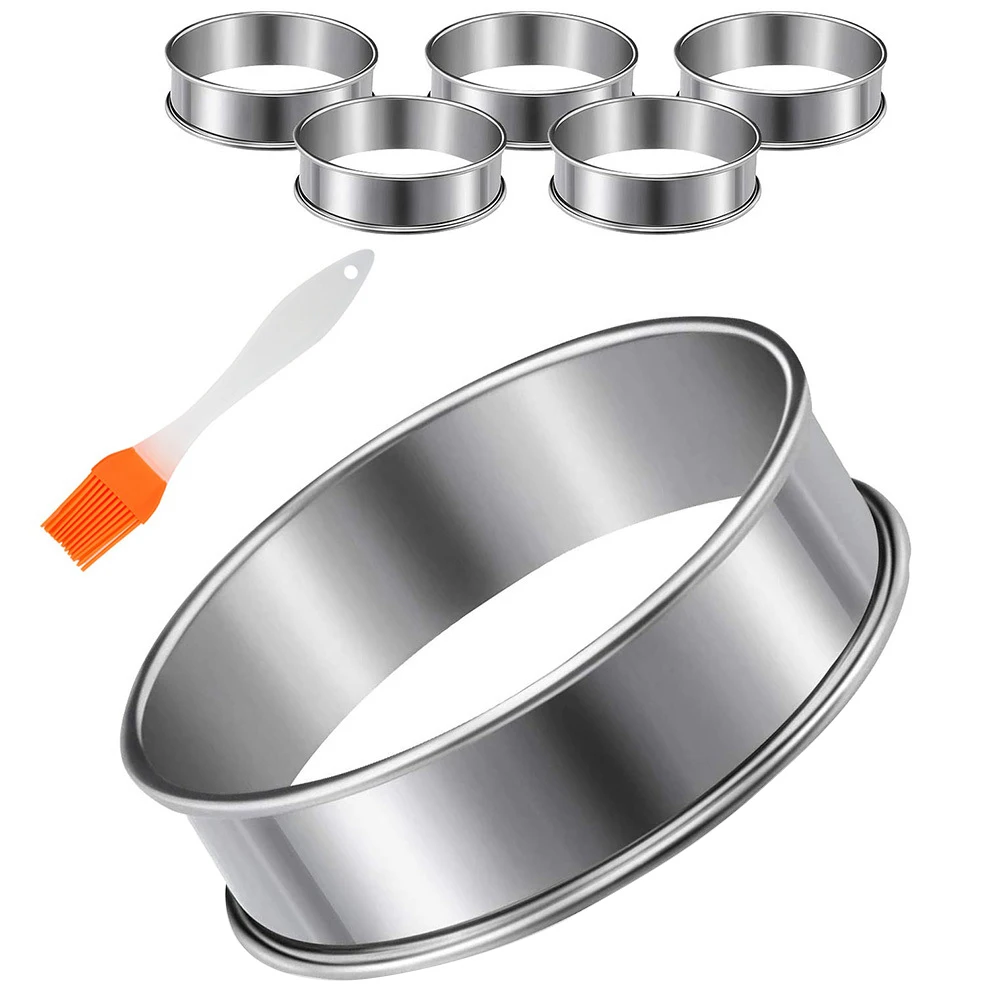 6 Pieces English Muffins Rings, Muffin Tart Rings Double Rolled Tart Ring Stainless Steel Crumpet Rings Molds Cake Mold