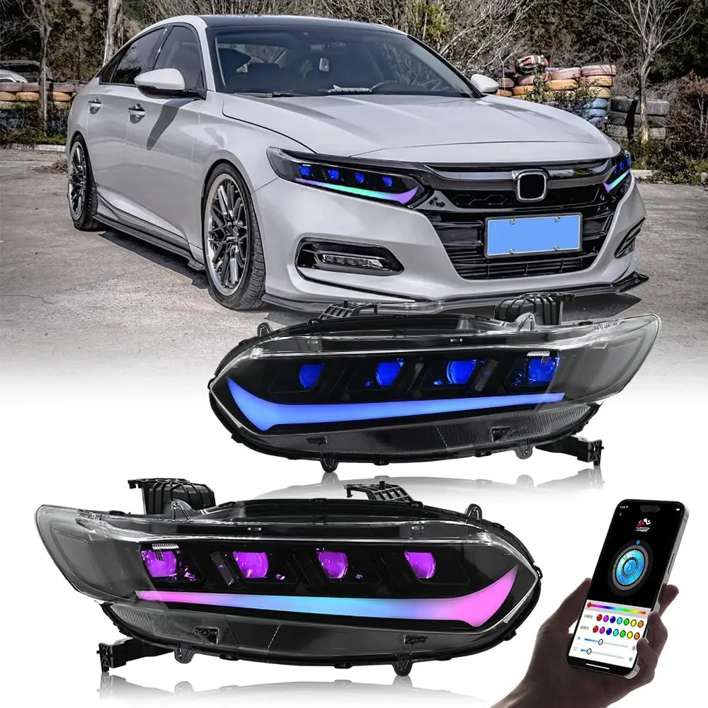 

Фара RGB для Honda Accord 2018-2022 EX EXL LX Sport Touring Hybrid 10-го поколения с последовательным указателем поворота с анимацией запуска